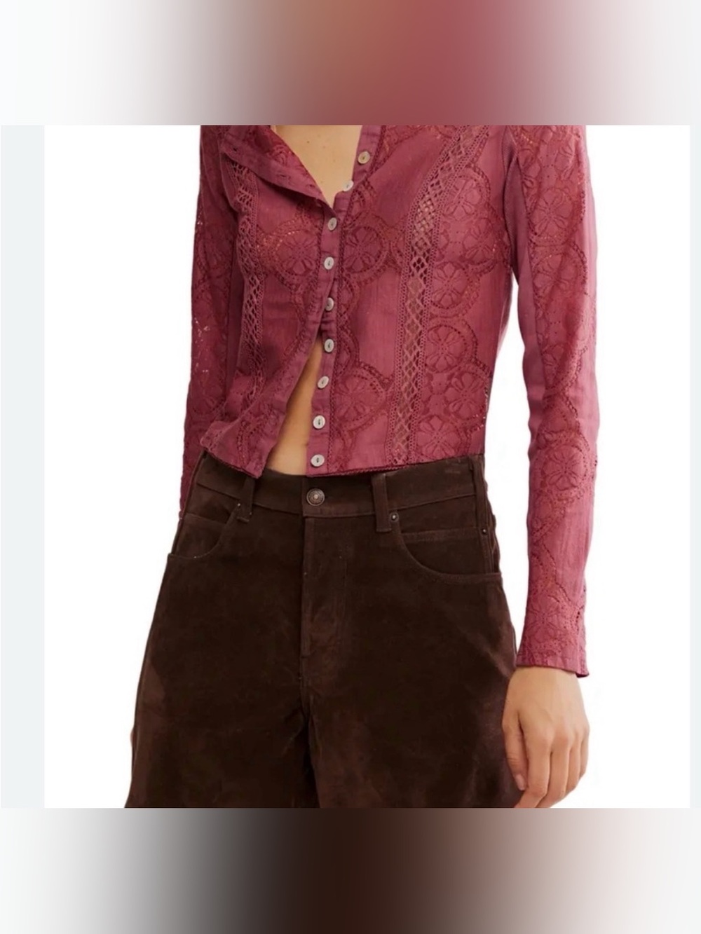 Free People Women's Jae Knit Long Sleeve Lace button up top, sz m, nwt gorgeous!
